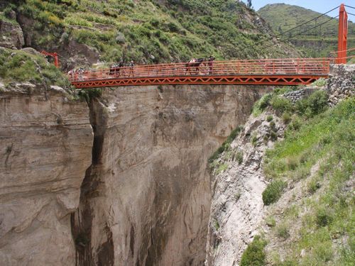 Chevaux de Paso sur le pont Sifon dans le Colca